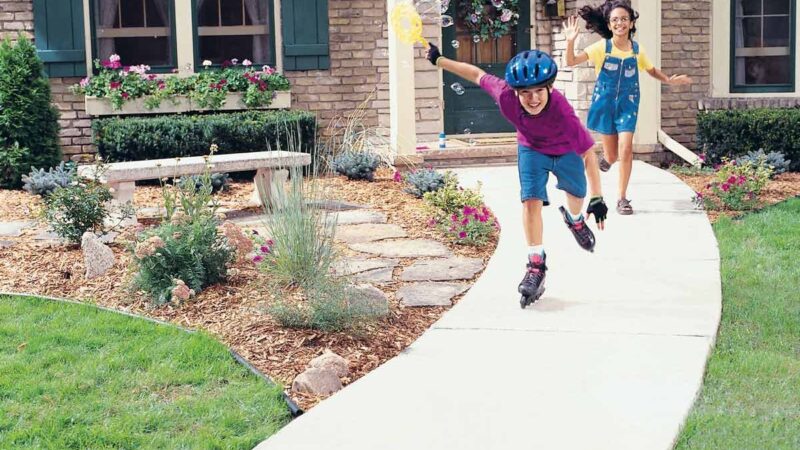 Concrete walkway brushed pathway ontario patio driveways stamped floors