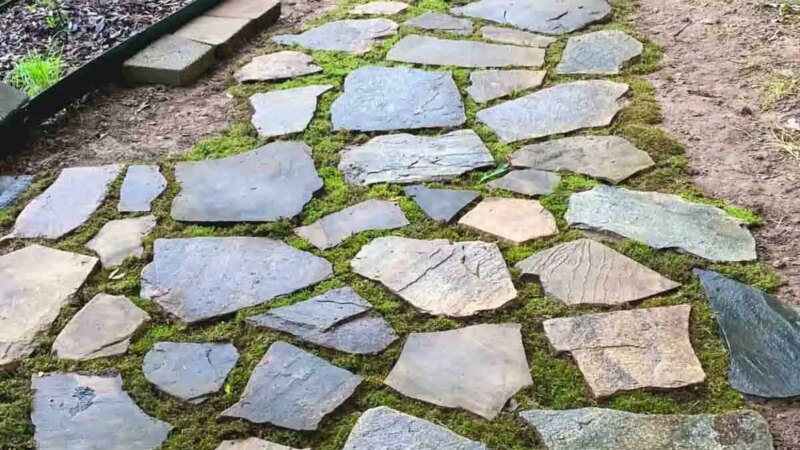 Walkway concrete outdoor flagstone backyard patio ideas design garden stone poured walkways path mortared landscaping garten yard transforming progress shot