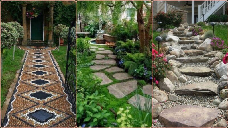 Gravel walkway stone path pathway garden patio driveway concrete pea front stepping ideas paths yard walkways paver paving backyard porch