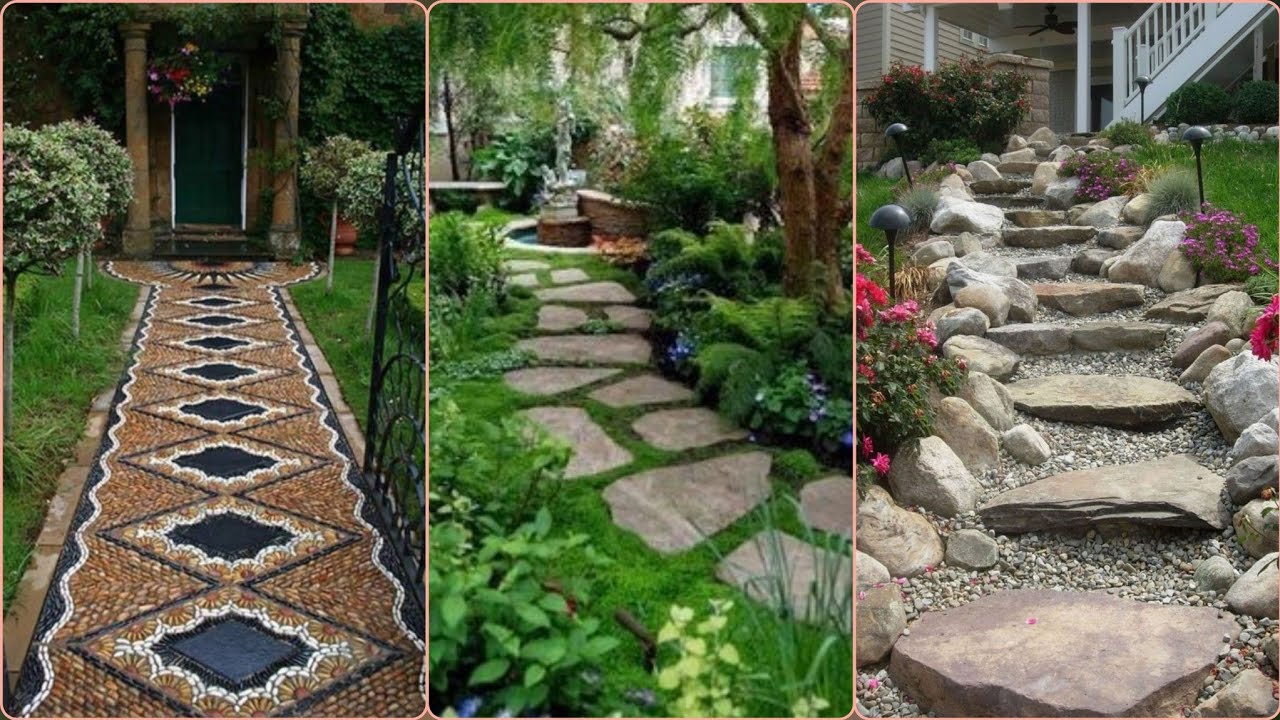 Gravel walkway stone path pathway garden patio driveway concrete pea front stepping ideas paths yard walkways paver paving backyard porch
